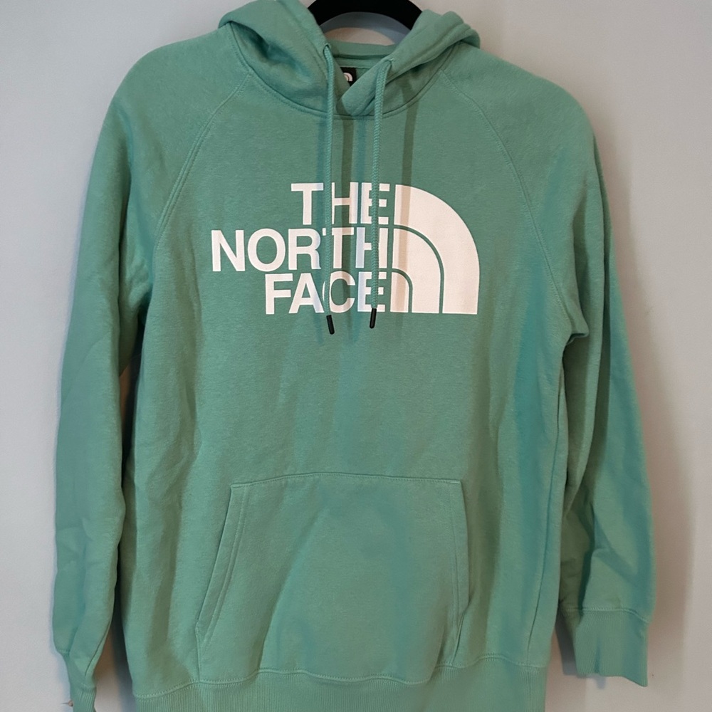 North Face Womens M Pullover Hoodie Sweatshirt Logo Half Dome Green Medium EUC